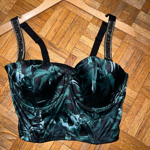 Victoria Secret 36DD Very Sexy Green Shine Strap Rhinestone Corset - Picture 4 of 8